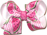 Toddler Watermelon Slices over White Double Layer Overlay Bow